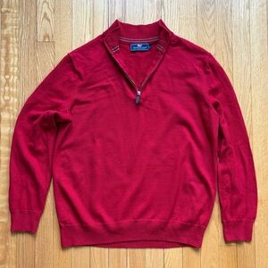 Vineyard Vines Men’s 1/4 Zip Sweater Pullover Wool Cotton Blend Large Red Solid